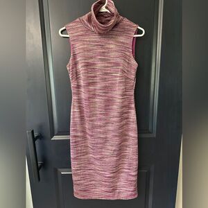 Chetta B Knit Metallic Turtleneck Sleeveless Dress Mauve Oink Purple Gold